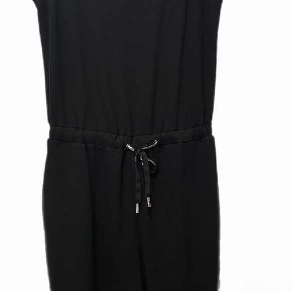 Karl Lagerfeld Paris Black Logo Jumpsuit | Size S | Drawstring Waist Sleeveless - Picture 4 of 7